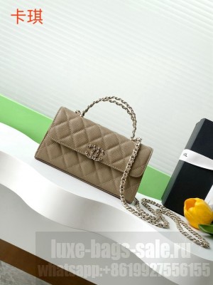 Chanel MINI FLAP BAG CLUTCH WITH CHAIN Gold-Tone Metal AP3238 gray