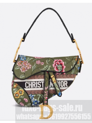 DIOR SADDLE BAG Green Multicolor Dior Petites Fleurs Embroidery M0446C