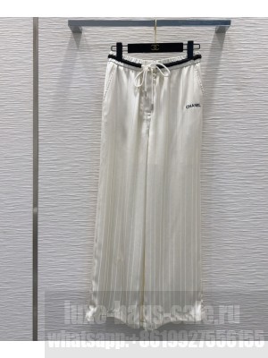 Chanel Women's Vertical Striped Straight Pants Cream