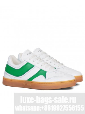 Celine Women's Trainer Low Lace-Up Sneaker In Calfskin Green