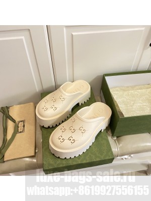 Gucci Perforated GG Rubber Mules 5cm White 2022 Collection