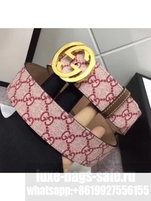 Gucci GG Supreme Belt with Gold G Buckle 37mm Red 