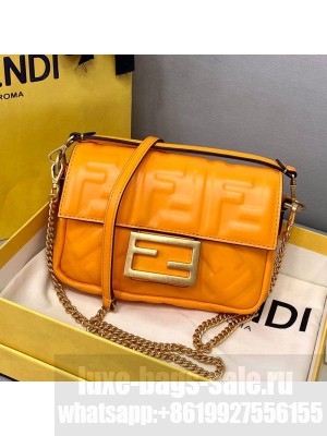 Fendi FF Lambskin Baguette Mini Bag Orange  2021 Collection