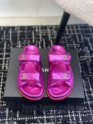 Chanel Grained Calfskin Velcro Dad Slide Sandals pink 2025