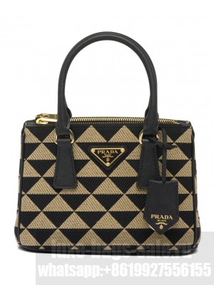 Prada Galleria Embroidered Jacquard Fabric Micro-bag Black