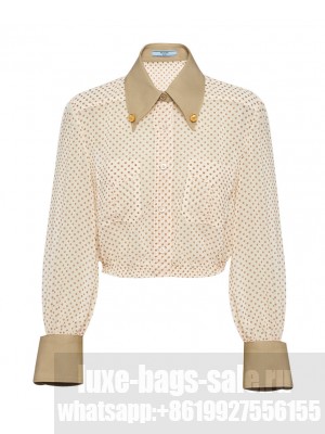 Prada Women's Polka-dot Georgette Shirt Cream