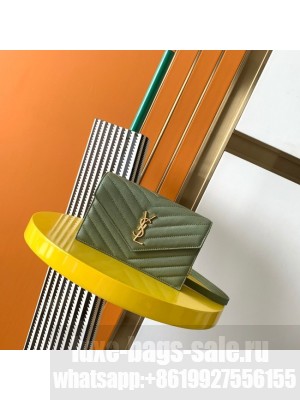 SAINT LAURENT CASSANDRE MATELASSE ENVELOPE CHAIN WALLET IN GRAIN DE POUDRE EMBOSSED LEATHER 393953 GREEN