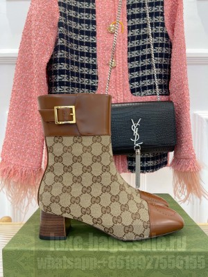 Gucci 4.5cm Beige GG Canvas Ankle Boots with Buckle