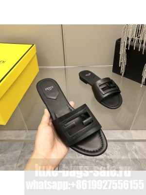 Fendi BAGUETTE Black leather slides 2022 Collection
