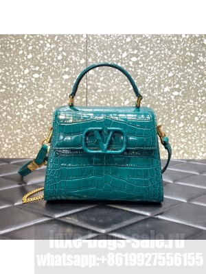 VALENTINO VSLING small Crocodile pattern Shoulder bag WB0F53 blue