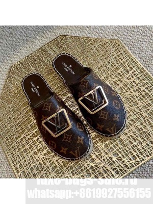Louis Vuitton Monogram Canvas Espadrille Flat Mules with Square LV Buckle Brown 2021 Collection