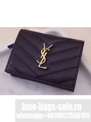 Saint Laurent Monogram Card Case in Grained Embossed Leather 530841 Black/Gold