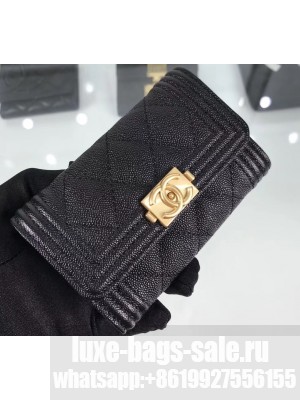 Chanel Grained Calfskin Boy Flap Card Holder A80603 Black/Gold