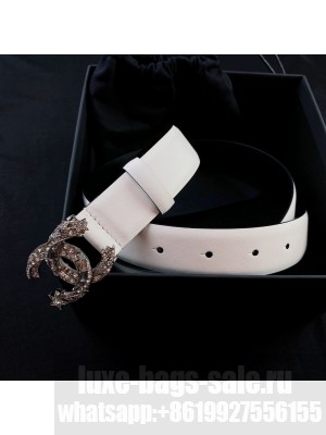 Chanel Calfskin Belt 3cm with Star CC Buckle White  2021 Collection