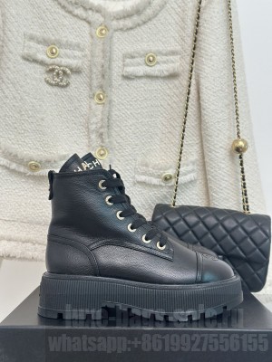 Chanel Calfskin 3.5cm Lace-up Biker Boots 2023 Black