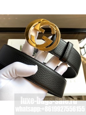 Gucci Calfskin Belt 38mm with Interlocking Shiny G Buckle Black/Gold 2020 Collection