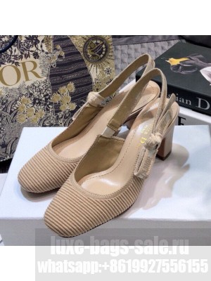 Dior x Moi Slingback Pumps 6.5cm in Nude Ribbon Embroidered Cotton Spring/Summer 2021 Collection