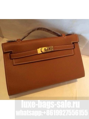 HERMES KELLY 22 EPSOM LEATHER CLUTCH BAG IN ocher