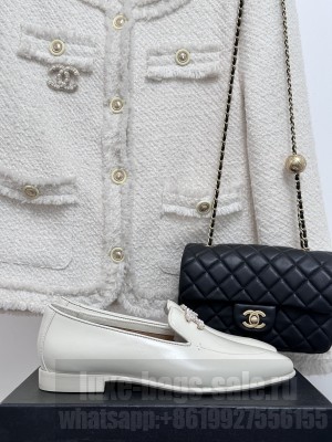 Chanel Calfskin With CC Pearl Loafers White 2023 026