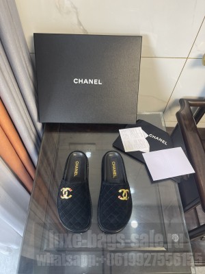 Chanel Women's Slide Suede Sandals Black