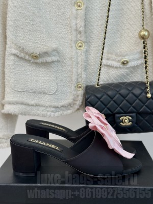 Chanel Satin 6cm Bow Mule Black/Pink 2024
