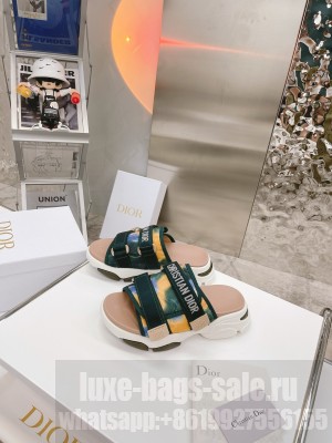 DIOR GREEN MULTICOLOR TECHNICAL FABRIC D-WANDER SLIDE 2021 Collection