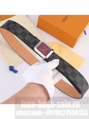 Louis Vuitton Men's Damier Graphite Canvas 35mm Belt with LV Square Buckle 2019 Collection