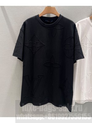 Louis Vuitton Women's Monogram Embroidered Cotton T-Shirt Black