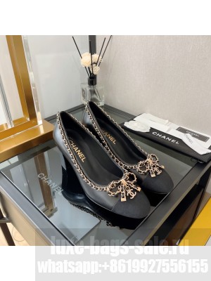 Chanel 6.5cm Lambskin with chain bow Pumps Black