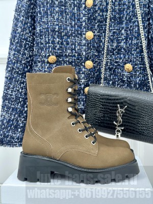 CELINE TRIOMPHE RANGERS MID LACE-UP BOOT IN SHINY BULL BROWN
