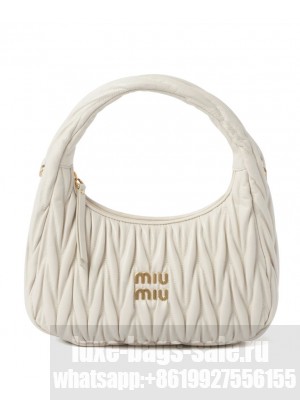Miumiu Wander Matelasse Nappa Leather Hobo Bag Cream