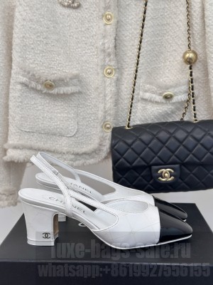 Chanel Slingback 7cm Printed Lambskin & Patent Calfskin White, Black 2025