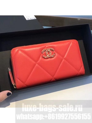 Chanel 19 Goatskin Long Zipped Wallet AP1063 Orange Red 2019 Collection