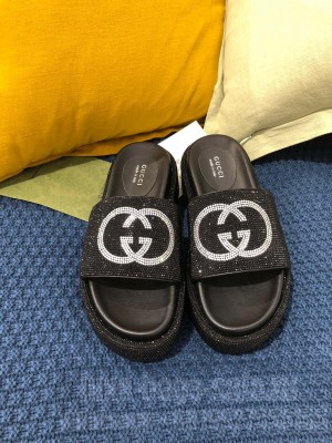 GUCCI GG SLIDE SANDALS WITH DIAMONDS BLACK 2021 Collection