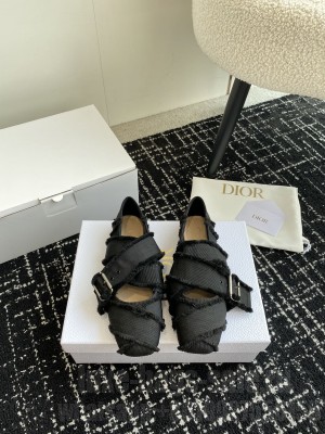 Dior Songe Ballet Flat Black Fringed Grosgrain