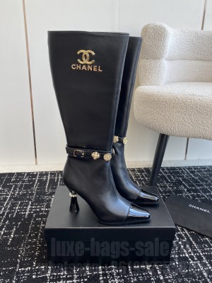 Chanel Calfskin with Charms Buckle Strap High Heel Boots Black 2024