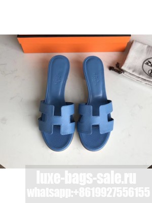 Hermes Heel 5cm Oasis Slipper Sandals in epsom Leather Blue Izmir