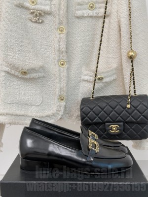 Chanel Lambskin Leather Loafers with Chain black 2025 G46113