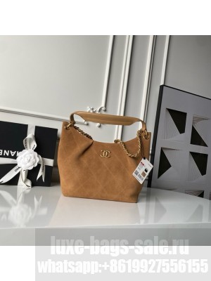 CHANEL Hobo Bag Suede Calfskin AS5970 Camel
