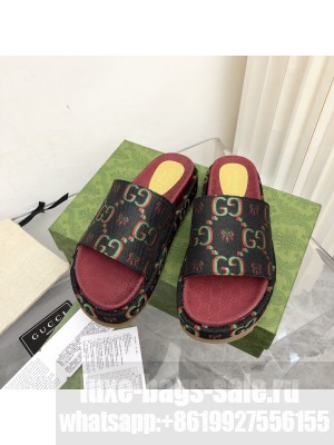 Gucci 100 GG Flower Jacquard Platform Slide Sandals 2022 Collection 02