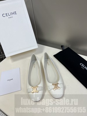 CELINE PATENT LEATHER FLAT WITH TRIOMPHE WHITE
