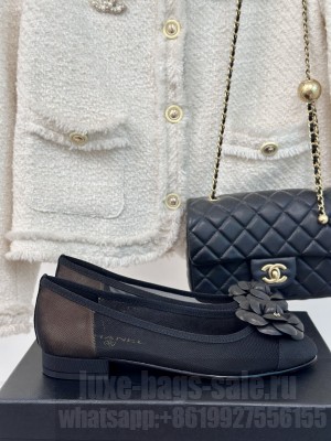 Chanel 6.5cm Mesh Camellia Ballets Black