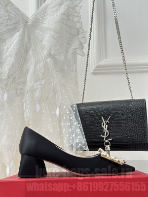 Roger Vivier Crystal buckle in Satin 5cm Pump Black