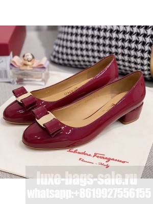 Salvatore Ferragamo Patent Leather Bow Pumps Burgundy/Gold Spring/Summer 2021 Collection