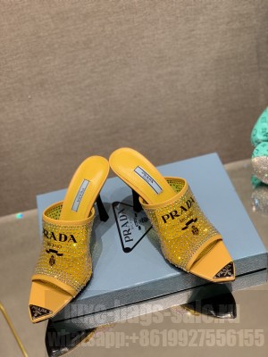 Prada TPU High Heel Mules 10cm with Crystal Studs 2022 Collection,Yellow