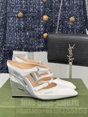 Gucci Women's 10cm White Shiny Leather 827856 Wedge Mule 2025