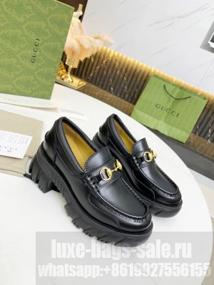 Gucci Women's Leather lug sole Horsebit loafer Black 2021 Collection