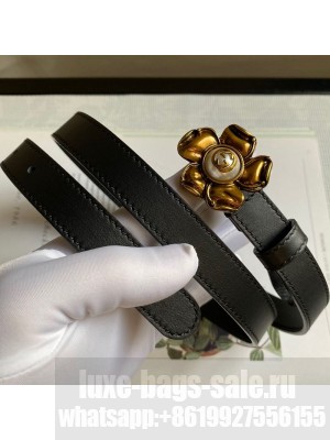 Gucci Calfskin Belt 20mm with Flower Buckle Black 2020 Collection