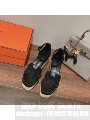 HERMES HEEL 8.5CM PLATFORM 5CM ELDA WEDGE ESPADRILLES 07