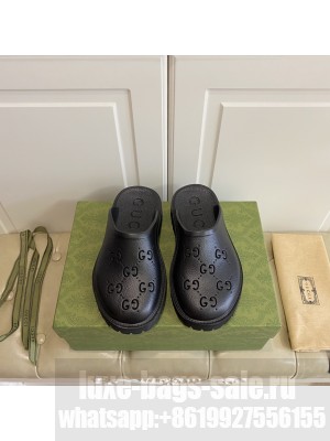 Gucci Unisex Perforated GG Rubber Mules 3cm Black 2022 Collection